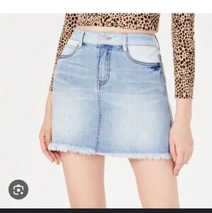 Dollhouse Light Blue Frayed Denim Mini Skirt